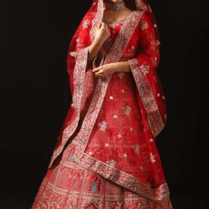 Modish Red Color Zari Embroidered Bridal Lehenga_SKL1256