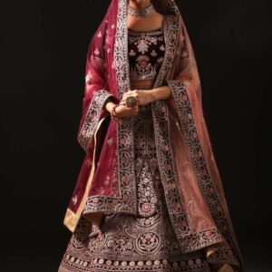 Pleasing Maroon Embroidered Bridal Lehenga