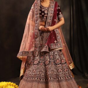 Appealing Dark Maroon Color Bridal Lehnga_SKL1237